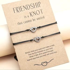 NWT 👯‍♀️ SET OF 2 - STEEL KNOT BLACK FAUX LEATHER STRING FRIENDSHIP BRACELETS